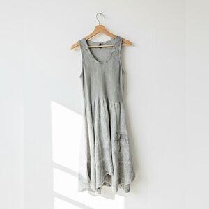 Oizini Grey Linen Pocket Tank Dress‎ Midi Lagenlook